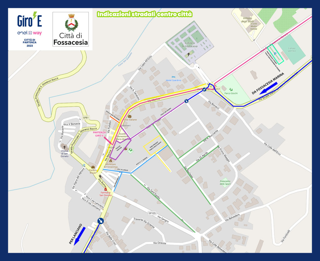 Mappa viabilità a Fossacesia città in previsione della partenza Giro-E